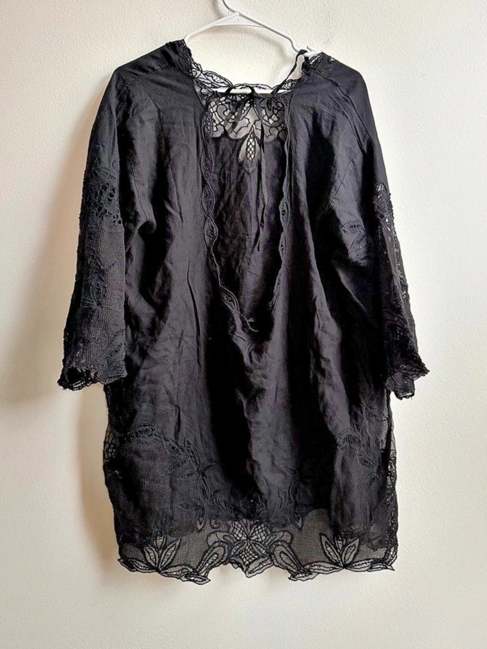 Anthropologie Celandine Linen Lace Mini T-Shirt Dress - Picture 4 of 6